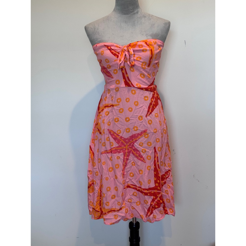 Farm Rio Anthropologie Starfish Pink Strapless Cut Out Midi Dress Small